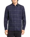 Theory Irving Plaid Cotton Flannel Button-up Shirt In Blue