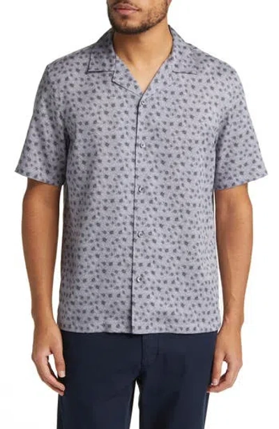 Theory Irving Floral Print Short Sleeve Button-up Shirt In Misty Haze/black