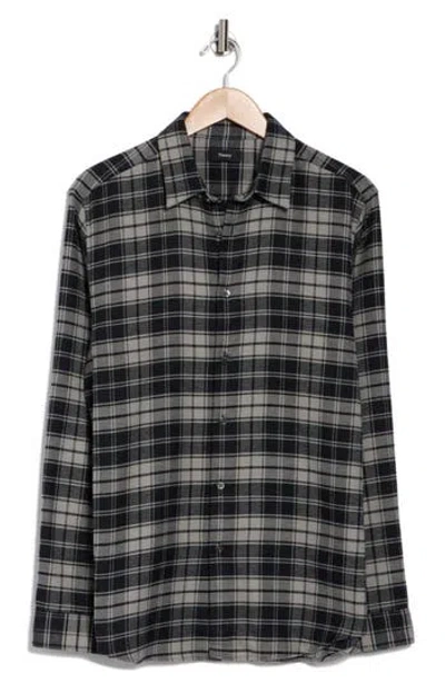 Theory Irving Garda Check Flannel Shirt In Grey Multi