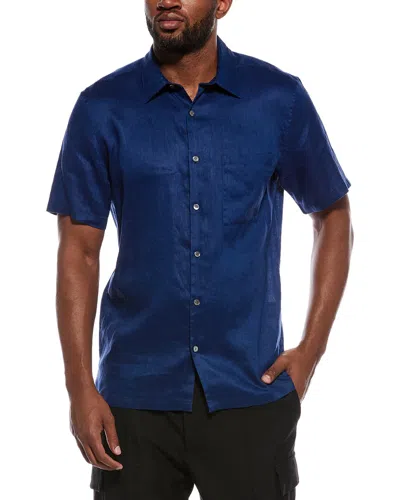 Theory Irving Linen Button Front Shirt In Blue