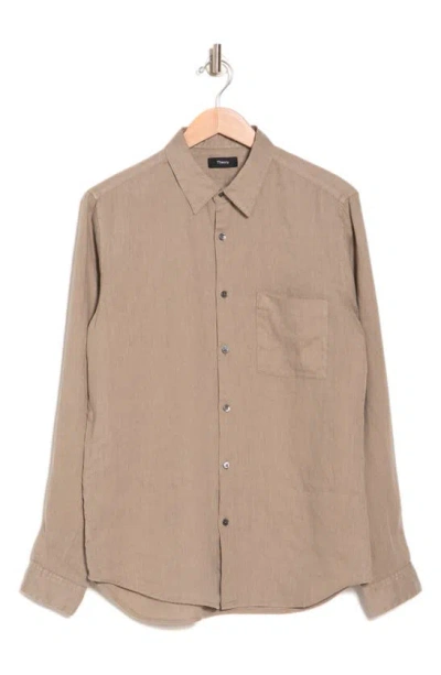 Theory Irving Linen Button-up Shirt In Wasabi