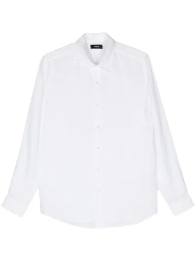 Theory Irving Shirt In Relaxed Linen In White