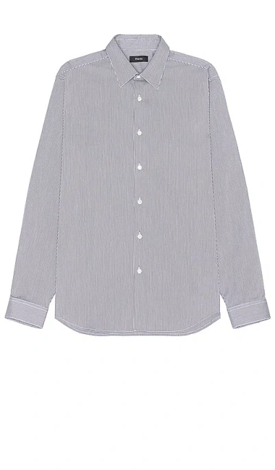 Theory Irving Long Sleeve Shirt In White & Navy