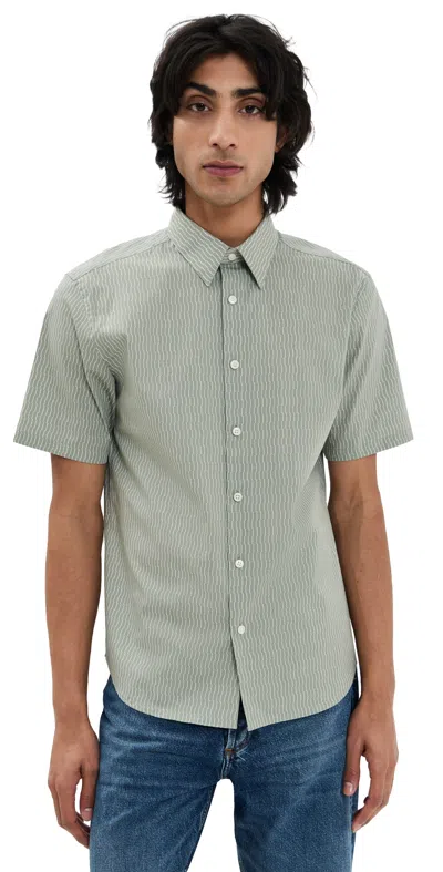 Theory Irving Movement Stripe Shirt Greenstone/white