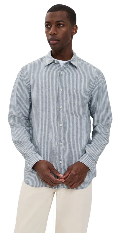 Theory Irving Oe In Summer Stripe Shirt Dark Rainstorm/eggshell