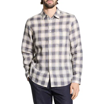 THEORY THEORY IRVING OMBRÉ CHECK LINEN BUTTON-UP SHIRT