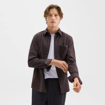 Theory Irving Pocket Shirt In Brushed Structure Knit In Hickory