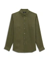 Theory Irving Relaxed Linen Shirt Dark Olive In Dark Olive