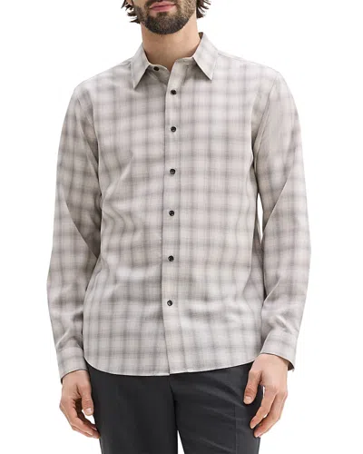 Theory Irving Regular Fit Plaid Wool Shirt In Sand/wlnt