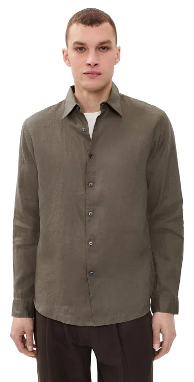 Theory Irving Relaxed Linen Shirt Morel In Brown