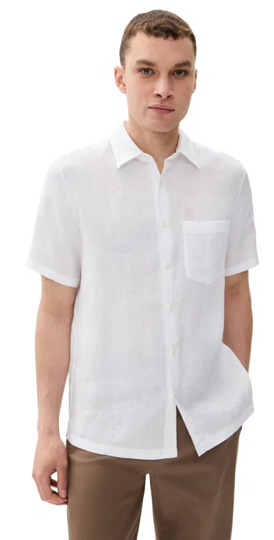 Theory Irving Relaxed Linen Short Sleeve Shirt White