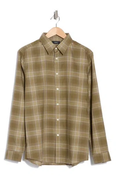 Theory Irving Shade Cotton Flannel Button-up Shirt In Green Multi