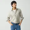 Theory Irving Shirt In Checked Wool In Sand/walnut