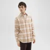 Theory Irving Shirt In Plaid Cotton Flannel In Natural Melange