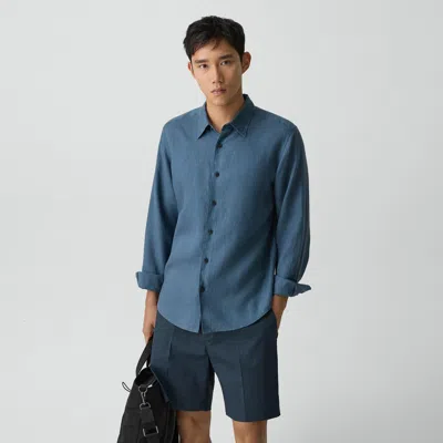 Theory Irving Shirt In Relaxed Linen In Blue