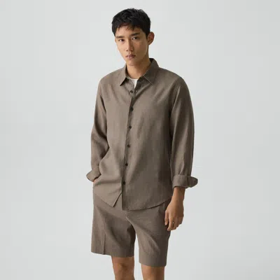 Theory Irving Shirt In Relaxed Linen In Brown