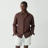 Theory Irving Shirt In Relaxed Linen In Dark Mocha