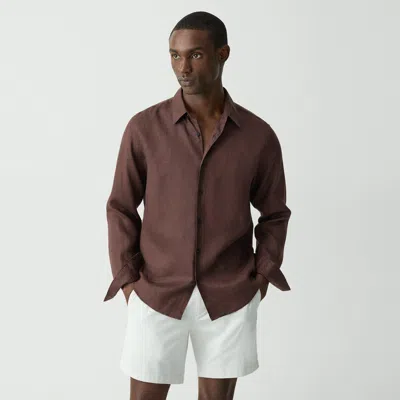 Theory Irving Shirt In Relaxed Linen In Dark Mocha