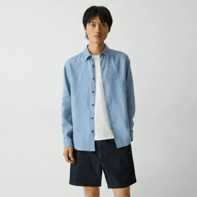 Theory Irving Shirt In Relaxed Linen In Rainstorm