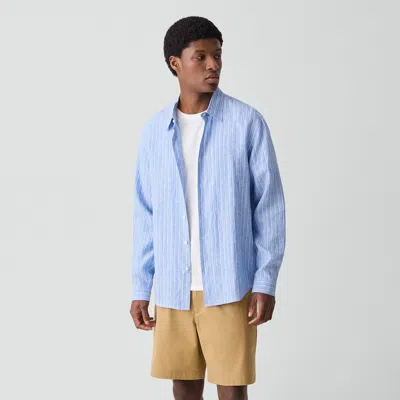 Theory Irving Shirt In Relaxed Linen Stripe In Blue