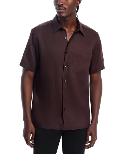 Theory Irving Short Sleeve Button Front Shirt In Dark Mocha