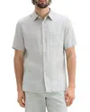 Theory Irving Solid Short Sleeve Linen Button-up Shirt In Light Greenstone