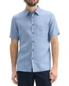 Theory Irving Solid Short Sleeve Linen Button-up Shirt In Rainstorm