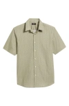 Theory Irving Short Sleeve Button-up Shirt In Greenstone/white