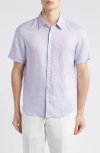 Theory Irving Short Sleeve Button-up Shirt In Soft Iris