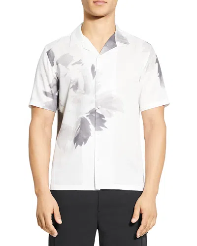 Theory Irving Short Sleeve Camp Shirt In White Gray Melange