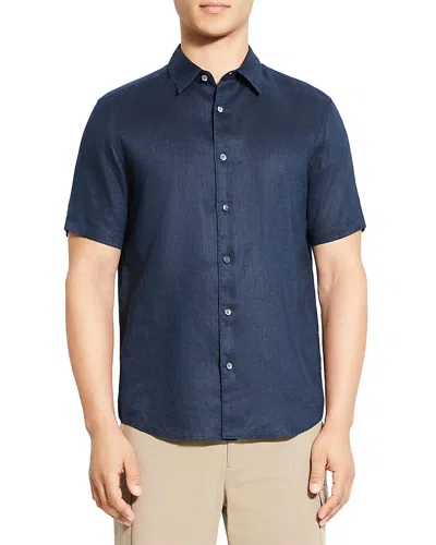 Theory Irving Short Sleeve Linen Shirt In Baltic