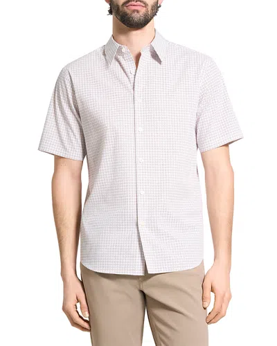 Theory Irving Short Sleeve Mini Geo Relaxed Fit Button Down Shirt In White