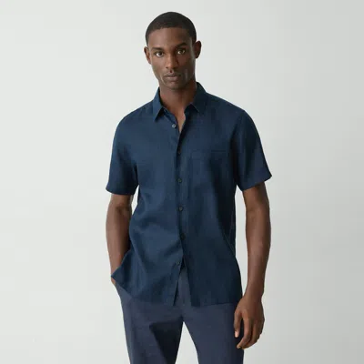 Theory Irving Short-sleeve Shirt In Relaxed Linen In Blue