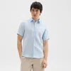 Theory Irving Solid Short Sleeve Linen Button-up Shirt In Skylight
