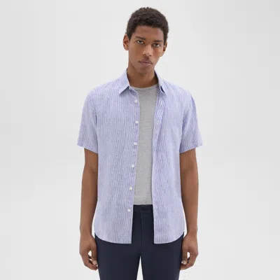 Theory Irving Short-sleeve Shirt In Relaxed Linen In White/ocean