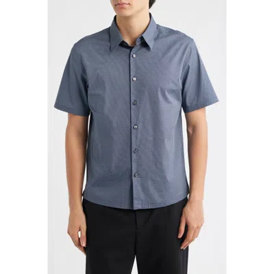 Theory Irving Short Sleeve Stretch Cotton Button-up Shirt In Blue