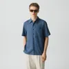 Theory Irving Short-sleeve Shirt In Relaxed Linen In Blue