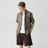 Theory Irving Short-sleeve Shirt In Relaxed Linen In Brown