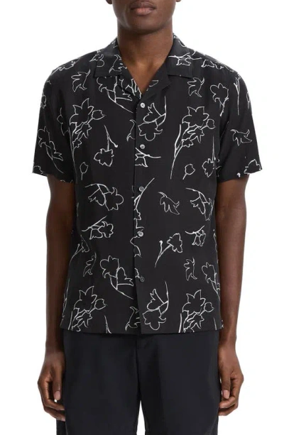 Theory Men's Irving Floral Sketch Camp Shirt In Black