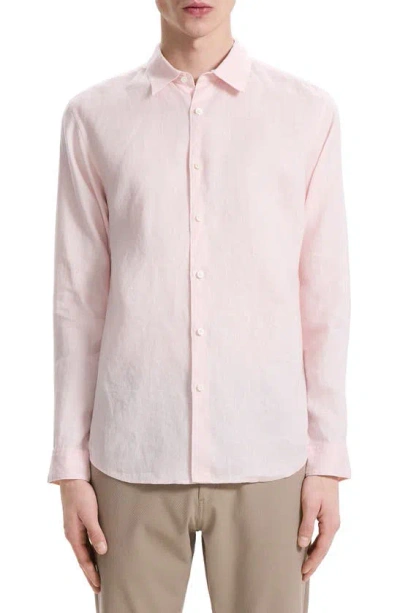 Theory Irving Solid Linen Button-up Shirt In Pale Pink