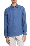 Theory Irving Solid Linen Button-up Shirt In Blue