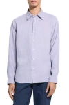 Theory Irving Solid Linen Button-up Shirt In Purple