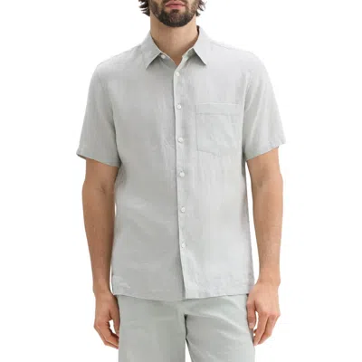 Theory Irving Solid Short Sleeve Linen Button-up Shirt In Light Green