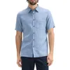 Theory Irving Solid Short Sleeve Linen Button-up Shirt In Rainstorm