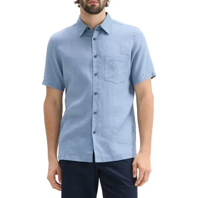 Theory Irving Solid Short Sleeve Linen Button-up Shirt In Rainstorm