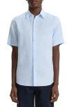 Theory Irving Solid Short Sleeve Linen Button-up Shirt In Skylight