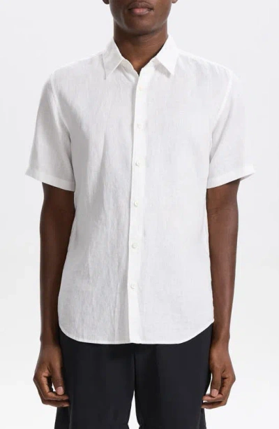Theory Irving Solid Short Sleeve Linen Button-up Shirt In White