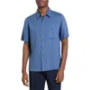 Theory Irving Solid Short Sleeve Linen Button-up Shirt In Blue