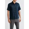 Theory Irving Solid Short Sleeve Linen Button-up Shirt In Blue