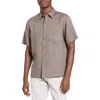 Theory Irving Solid Short Sleeve Linen Button-up Shirt In Brown